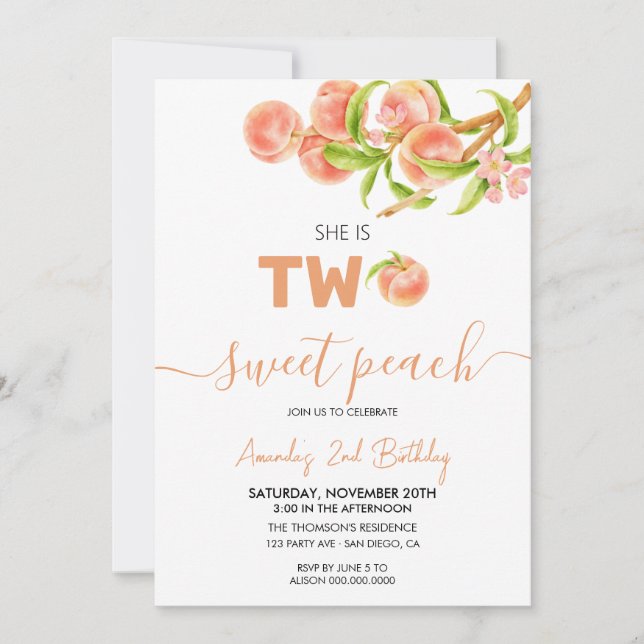 Invitation Sweet Peach 2e anniversaire (Devant)