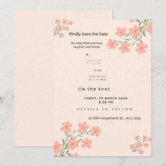 Invitation Sweet Peach Floral Save the Date – Minimalist Cora