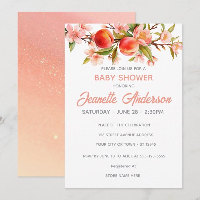 Invitation Sweet Peach Orchard Baby Shower (Devant / Derrière)