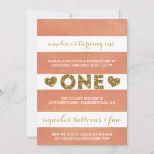 Invitation Sweet Peach Stripes Première fête d'anniversaire