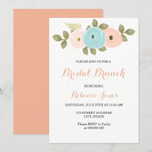Invitation Sweet Peach Turquoise Floral Bridal Brunch Invitat