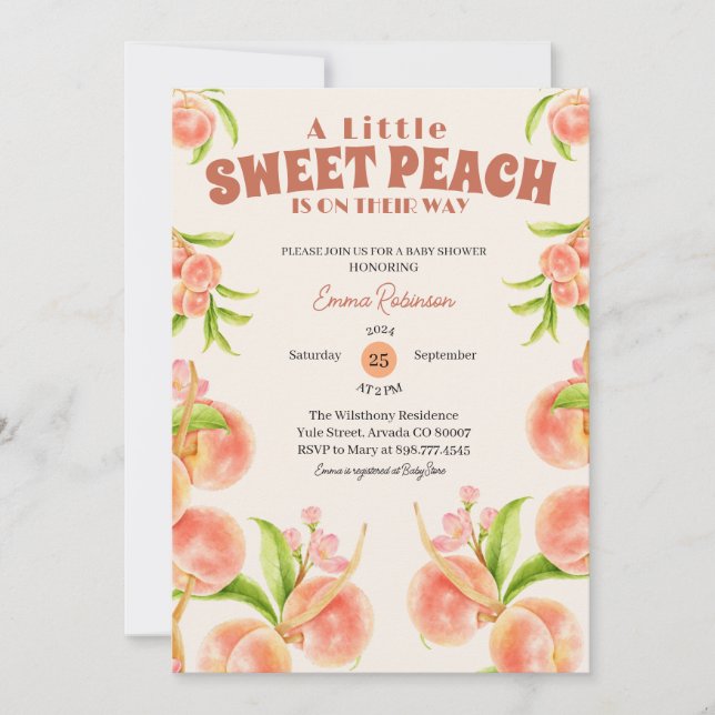 Invitation Sweet Petit Pêche Baby shower fille sur mesure (Devant)