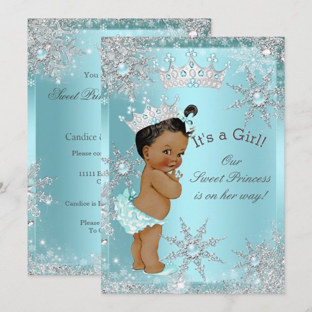 Invitation Sweet Princess Baby shower fille Turquoise ethniqu (Devant / Derrière)