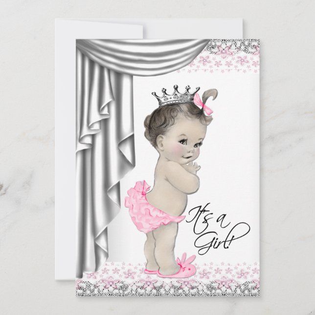 Invitation Sweet Princess Rose et Grey Baby Girl Douche (Devant)
