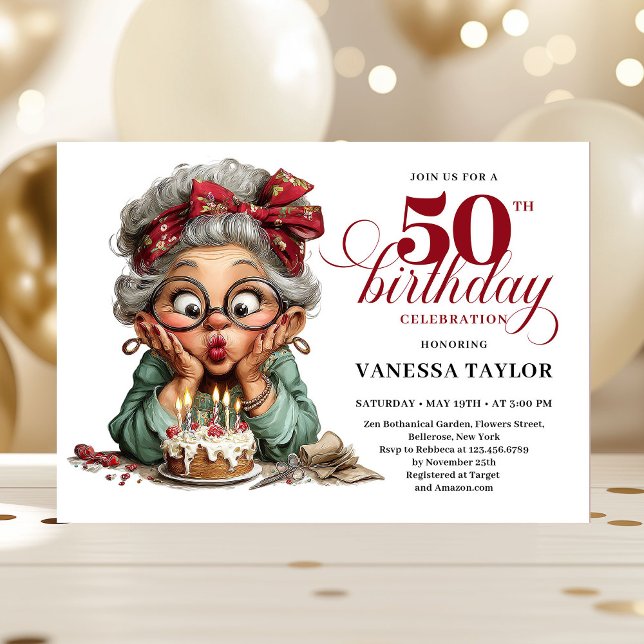 Invitation Sweet Quirky Woman 50th Birthday Whimsical Humor   (Sweet Quirky Woman 50th Birthday Whimsical Humor Invitation)
