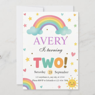 Invitation Sweet Rainbow 2nd Birthday