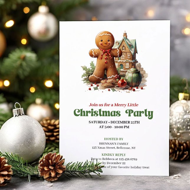 Invitation Sweet retro Christmas gingerbread man party invite (Sweet retro Christmas angel party invitation

)