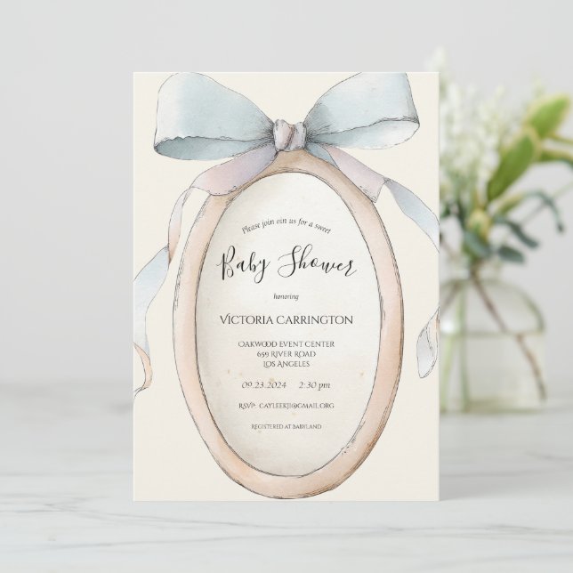 Invitation Sweet Ribbons & Bows Vintage Baby Shower  (Debout devant)