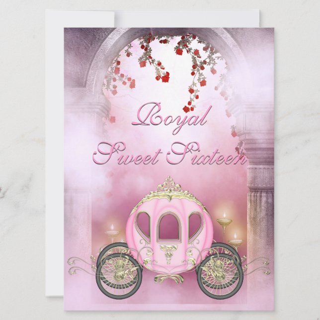 Invitation Sweet rose 16 de princesse Carriage Enchanted (Devant)