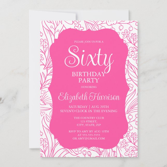 Invitation Sweet Rose Flora Femme 60e fête d'anniversaire (Devant)