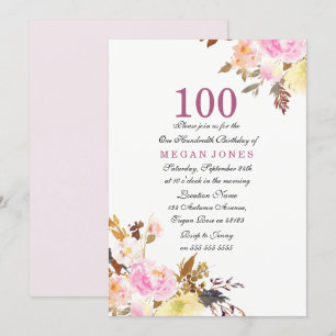 Invitation Sweet Rose Floral Script 100e anniversaire Invitat