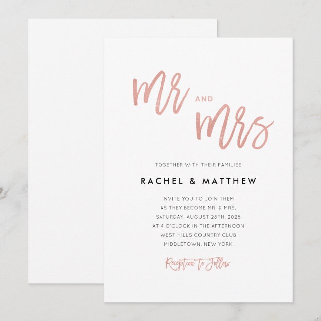 Invitation Sweet Rose Gold Fairytale Mr & Mrs Wedding Inviter (Devant / Derrière)