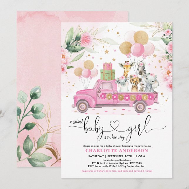 Invitation Sweet Rose Gold Safari Animaux Baby shower fille (Devant / Derrière)