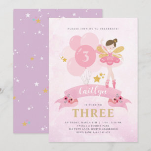 Invitation Sweet Rose & Or Ballerina Fairy Anniversaire