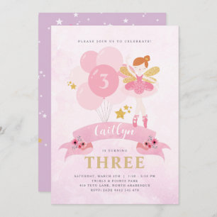 Invitation Sweet Rose & Or Ballerina Fairy Anniversaire
