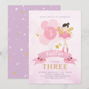 Invitation Sweet Rose & Or Ballerina Fairy Anniversaire