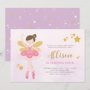 Invitation Sweet Rose & Or Ballerina Fairy Anniversaire