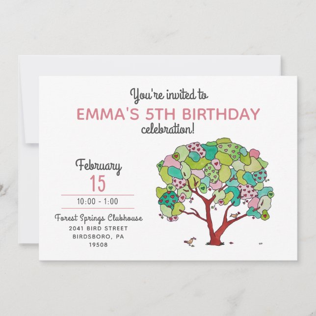 Invitation Sweet rose Valentine Coeurs Arbre Fille Anniversai (Devant)