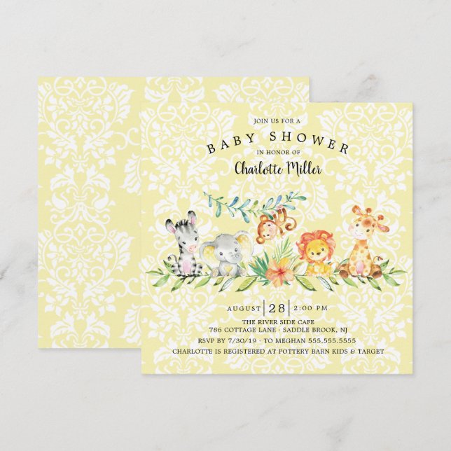 Invitation Sweet Safari Animaux Baby shower neutre genre (Devant / Derrière)
