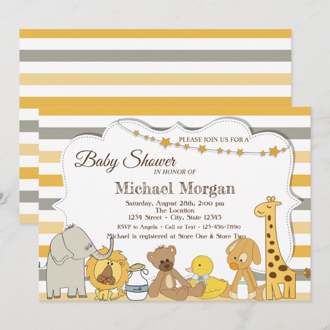 Invitation Sweet Safari Animaux Baby shower rayé (Devant / Derrière)