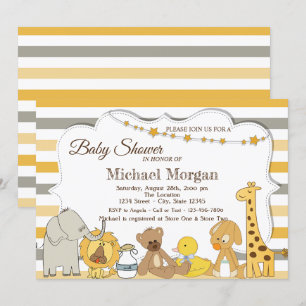 Invitation Sweet Safari Animaux Baby shower rayé