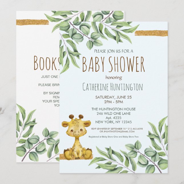 Invitation Sweet Safari Jungle Giraffe Baby shower (Devant / Derrière)