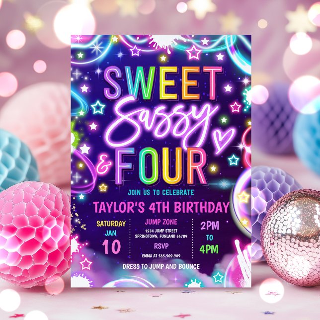 Invitation Sweet Sassy Et Sept Quatre Glow 4ème Anniversaire (Créateur téléchargé)