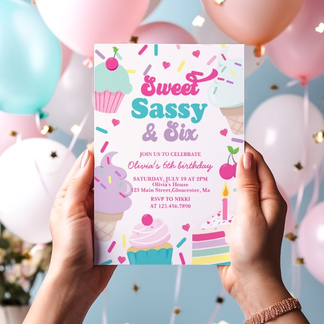 Invitation Sweet Sassy et Six Glaces Crème et Gâteau Annivers (Créateur téléchargé)