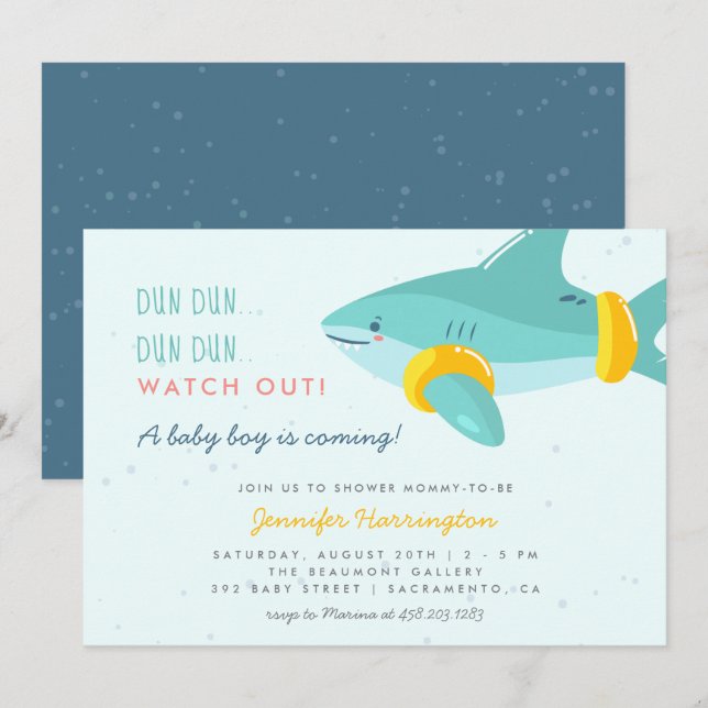Invitation Sweet Shark Summer Ocean à thème Baby shower garço (Devant / Derrière)
