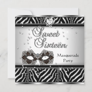 Invitation Sweet Sixteen 16 Anniversaire Fête Mascarade Zèbre