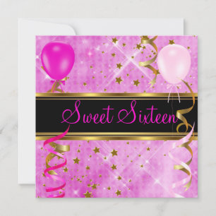 Invitation Sweet sixteen 16 Anniversaire Fête Rose Étoiles 3