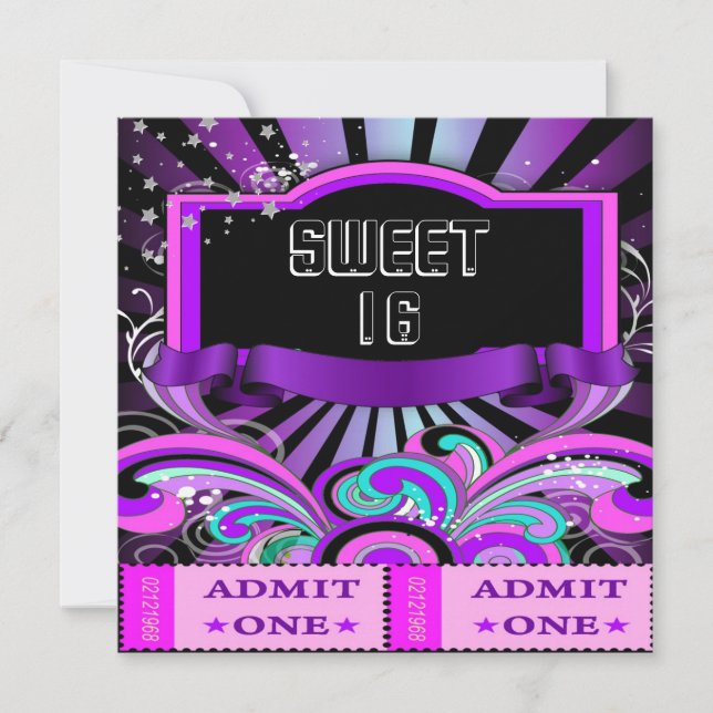 Invitation SWEET SIXTEEN 16 Anniversaire Fun Ticket 2 (Devant)