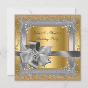 Invitation Sweet sixteen 16 Anniversaire Soirée Gold Bow