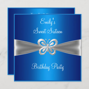 Invitation Sweet sixteen 16 Bleu Argent Papillon Bijou 4
