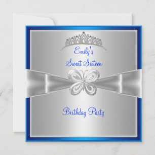 Invitation Sweet sixteen 16 Bleu Argent Tiara 3 Papillon