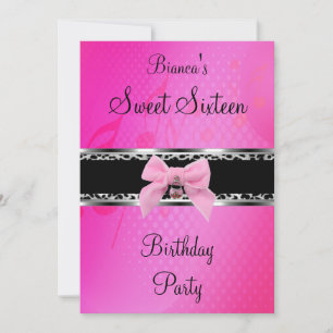 Invitation Sweet sixteen 16 Bow noir en argent rose