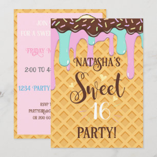 Invitation Sweet sixteen 16 cône de gaufre séché