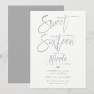 Invitation SWEET SIXTEEN 16 Elégante huile gris argent modern