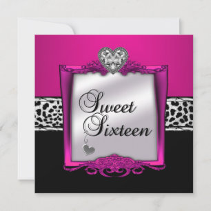 Invitation Sweet sixteen 16 fête d'anniversaire Leopard rose