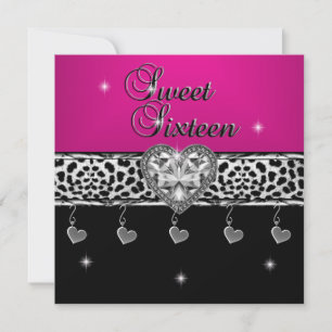 Invitation Sweet sixteen 16 fête d'anniversaire Leopard rose