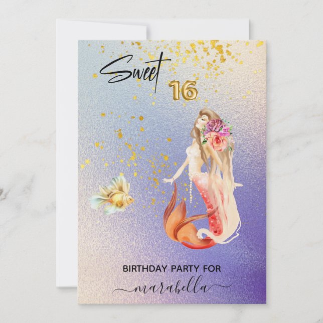Invitation *~* SWEET SIXTEEN 16 Fête d'anniversaire Ombre Mer (Devant)