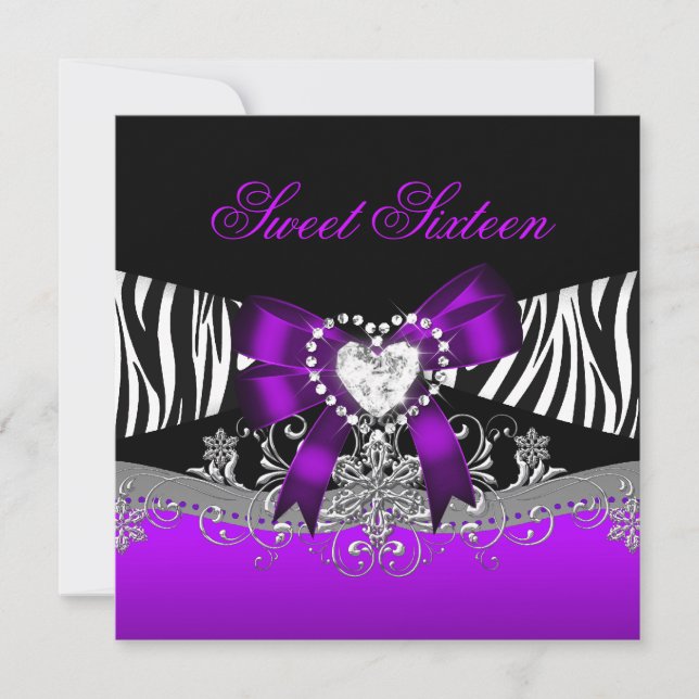 Invitation Sweet sixteen 16 fête d'anniversaire Zebra violet  (Devant)