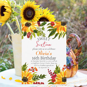 Invitation Sweet sixteen 16 Fleurs de soleil Anniversaire