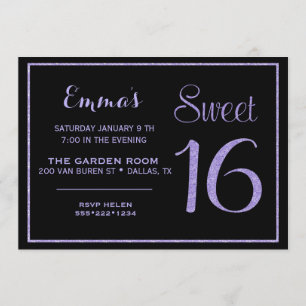 Invitation Sweet sixteen 16 Glam Parties scintillant de lavan
