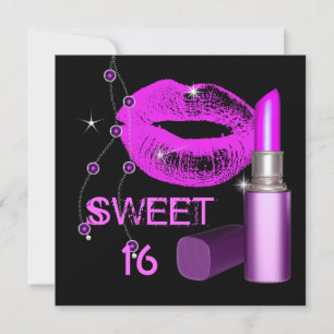 Invitation Sweet sixteen 16 Lèvres roses chaudes Lèvres noir 