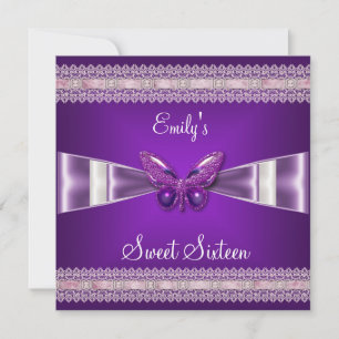 Invitation Sweet sixteen 16 Papillon blanc pourpre
