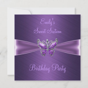 Invitation Sweet sixteen 16 Papillon pourpre Anniversaire