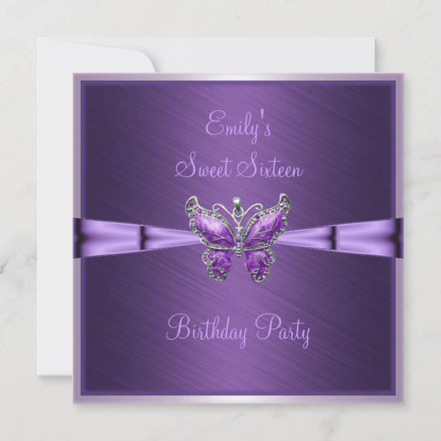 Invitation Sweet sixteen 16 Papillon pourpre Anniversaire 2 (Devant)