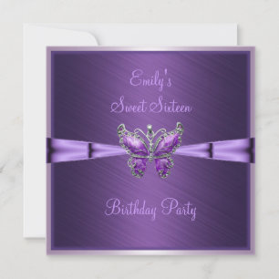 Invitation Sweet sixteen 16 Papillon pourpre Anniversaire 2