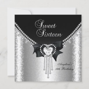 Invitation Sweet sixteen 16 Partie Black Silver Diamond 2